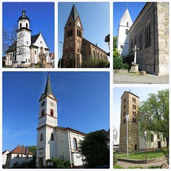 5 kath. Kirchen sind auf dem Bild zu sehen, aus den Gemeinden Beindersheim, Bobenheim, Gerolsheim, Heßheim, Roxheim