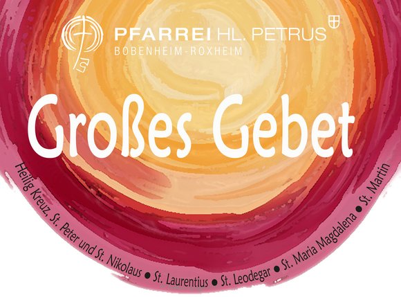 bunter Kreis mit weißer Aufschrift "Großes Gebet"