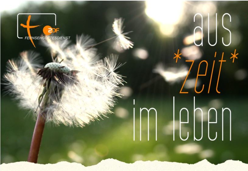 Pusteblume im Grünen mit Text "Auszeit im Leben"